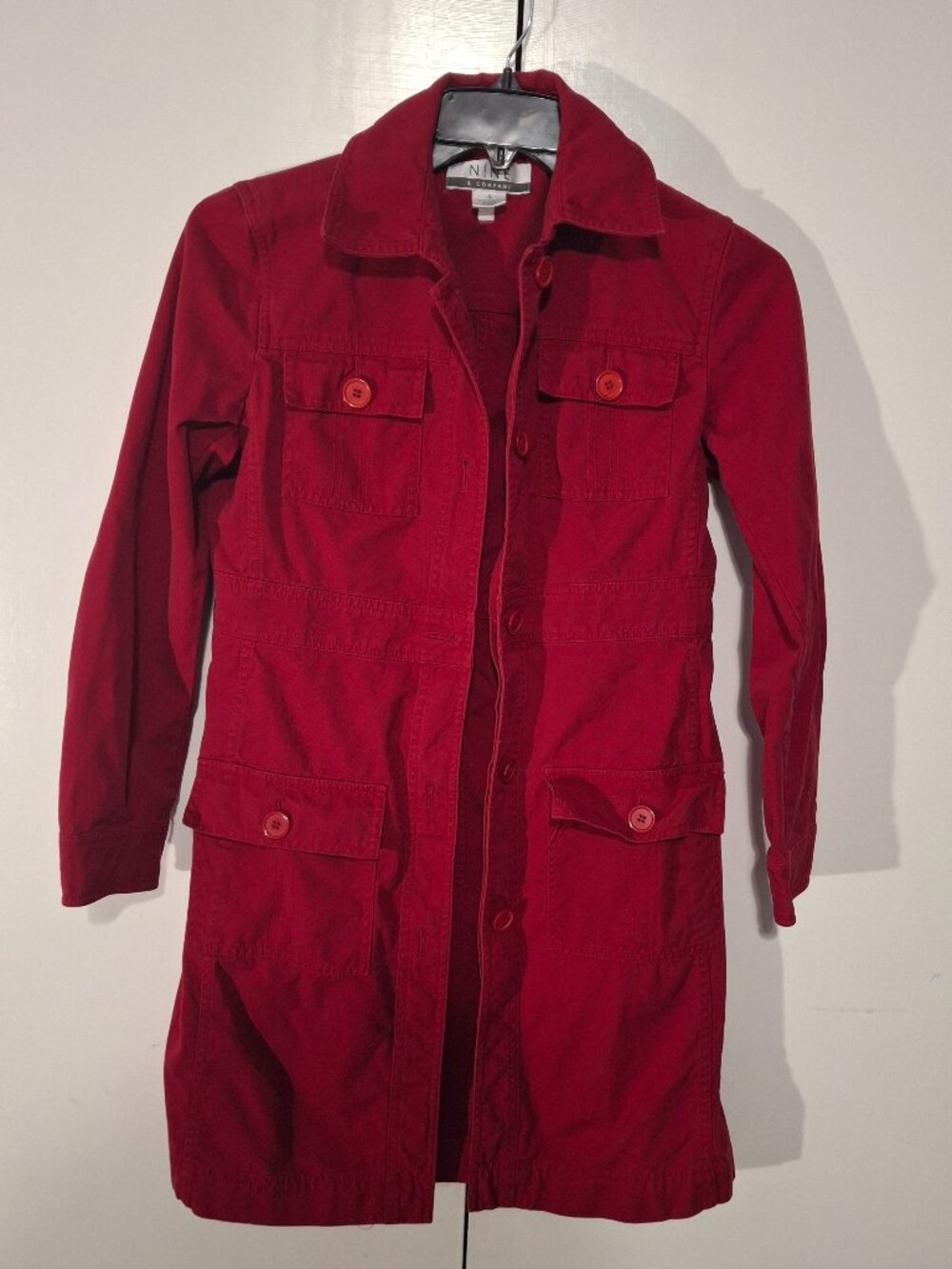 Nine & Company Size 4 Red Cotton Utility Trench Coat Long Jacket Y2K - Picture 2 of 8